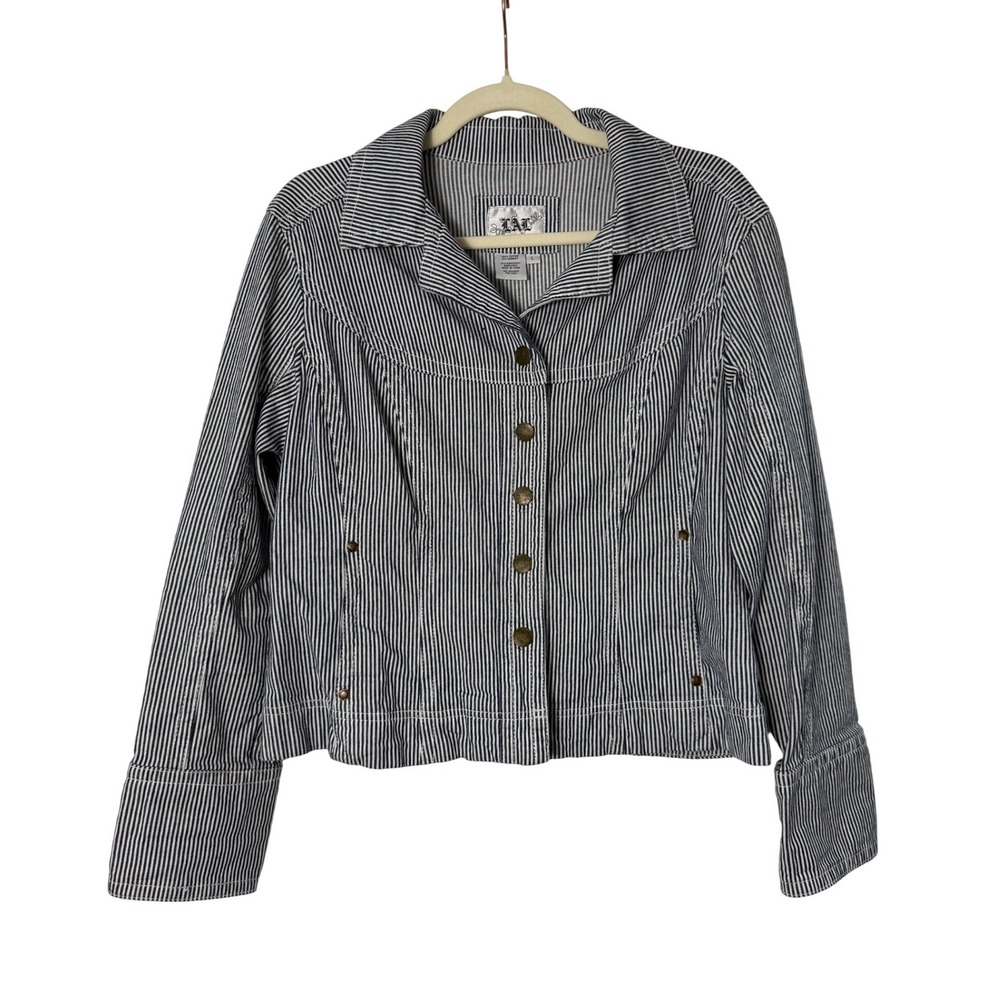 Live a Little Jacket Womens Large Blue Hickory Stripe Excellent Western Denim